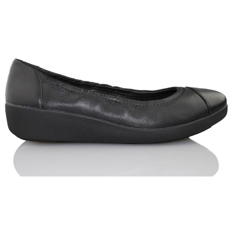 FITFLOP BALLERINA PIEL BAILARINA COMODA DE MUJER  NEGRO