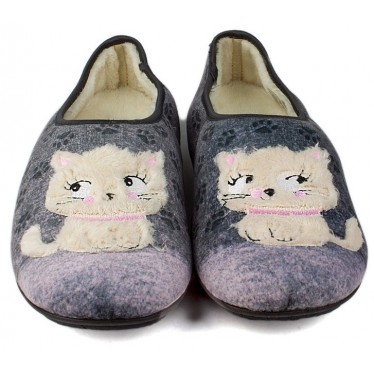 ZAPATILLAS CASA VULLADI MUJER GATITOS CERRADAS  GRIS