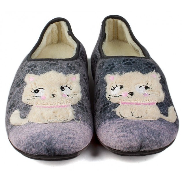 ZAPATILLAS CASA VULLADI MUJER GATITOS CERRADAS GRIS ZAPATILLAS CASA VULLADI MUJER GATITOS CERRADAS GRIS