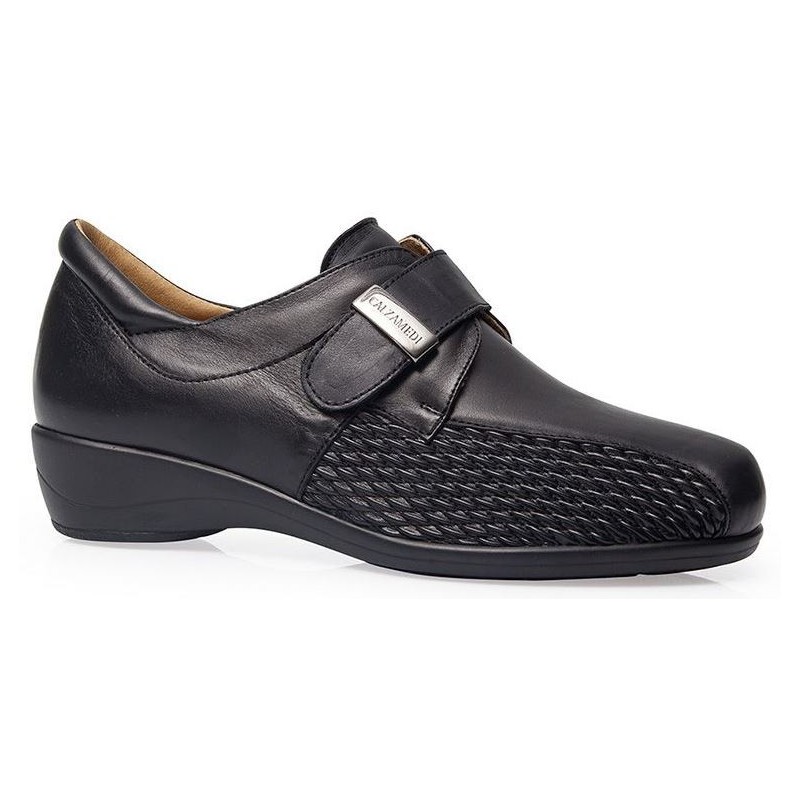 CALZAMEDI STRETCH VELCRO LEDEREN SCHOENEN W 0678  NEGRO