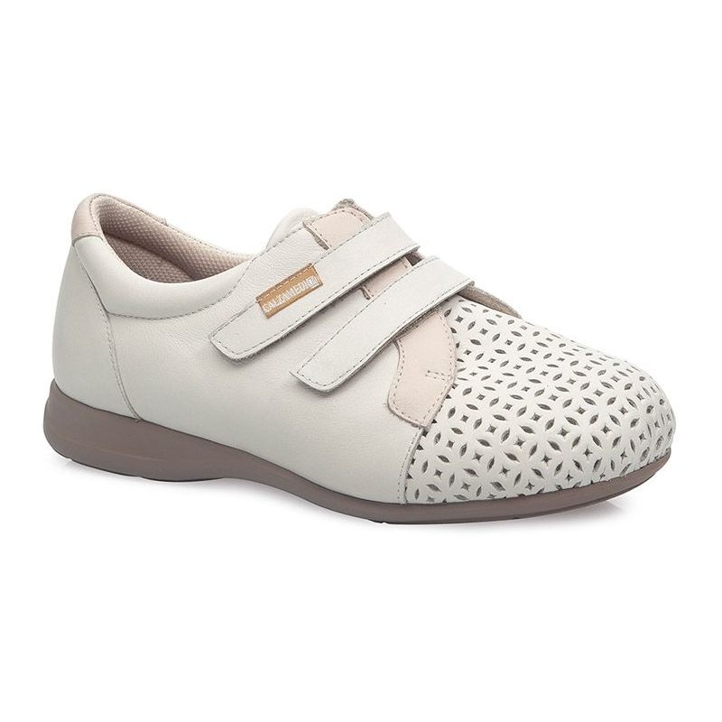 CALZAMEDI DUBBEL COMFORTABEL VELCRO SCHOEN  BEIGE