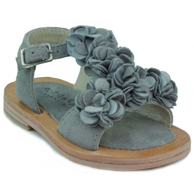 OCA LOCA SANDALIA BEBE PIEL FLORES  GRIS